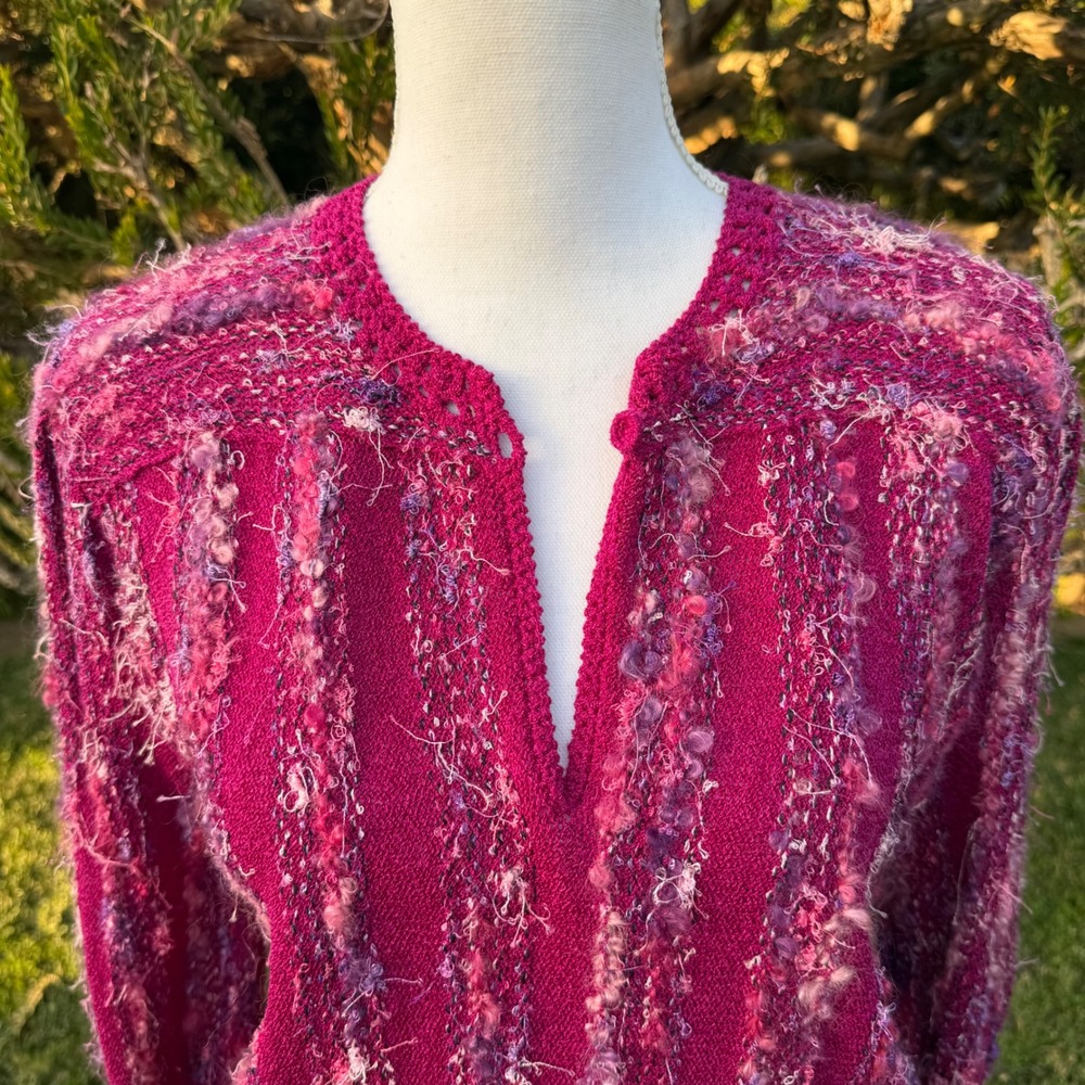 Jessica Knits Two‎ Piece Skirt Set Magenta Metallic Sparkle Knit Midi Medium VTG - Picture 16 of 16